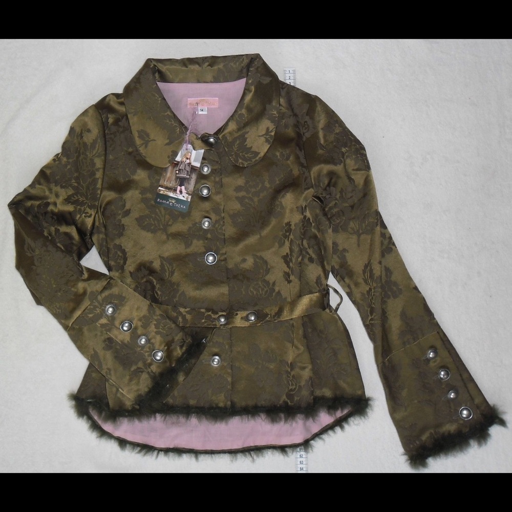 Roma E Toska olive satin jacquard blazer girls 14
